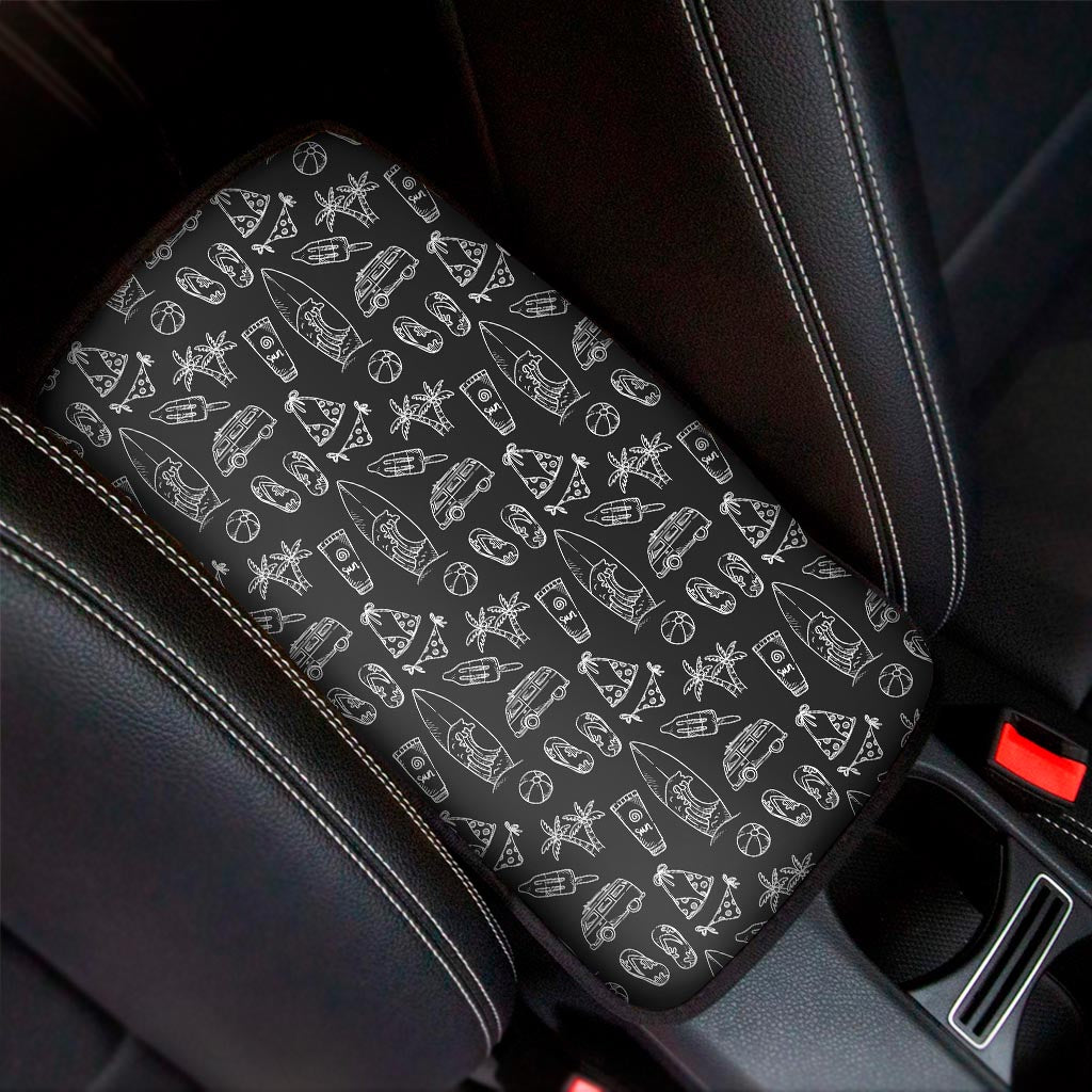 Black White Surfing Pattern Print Car Center Console Cover
