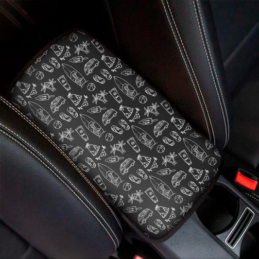 Black White Surfing Pattern Print Car Center Console Cover