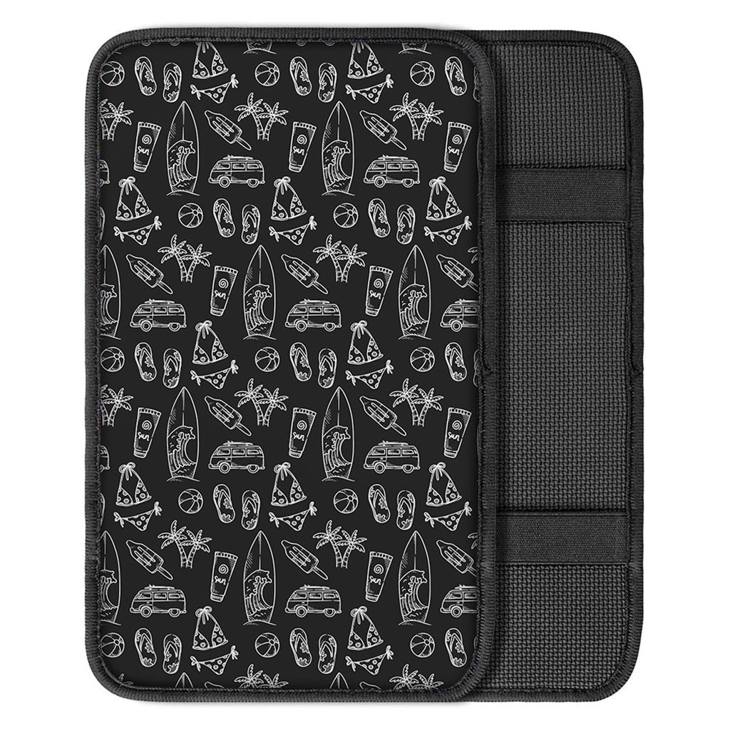 Black White Surfing Pattern Print Car Center Console Cover