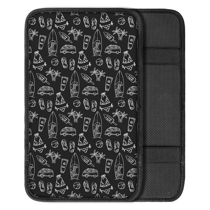 Black White Surfing Pattern Print Car Center Console Cover