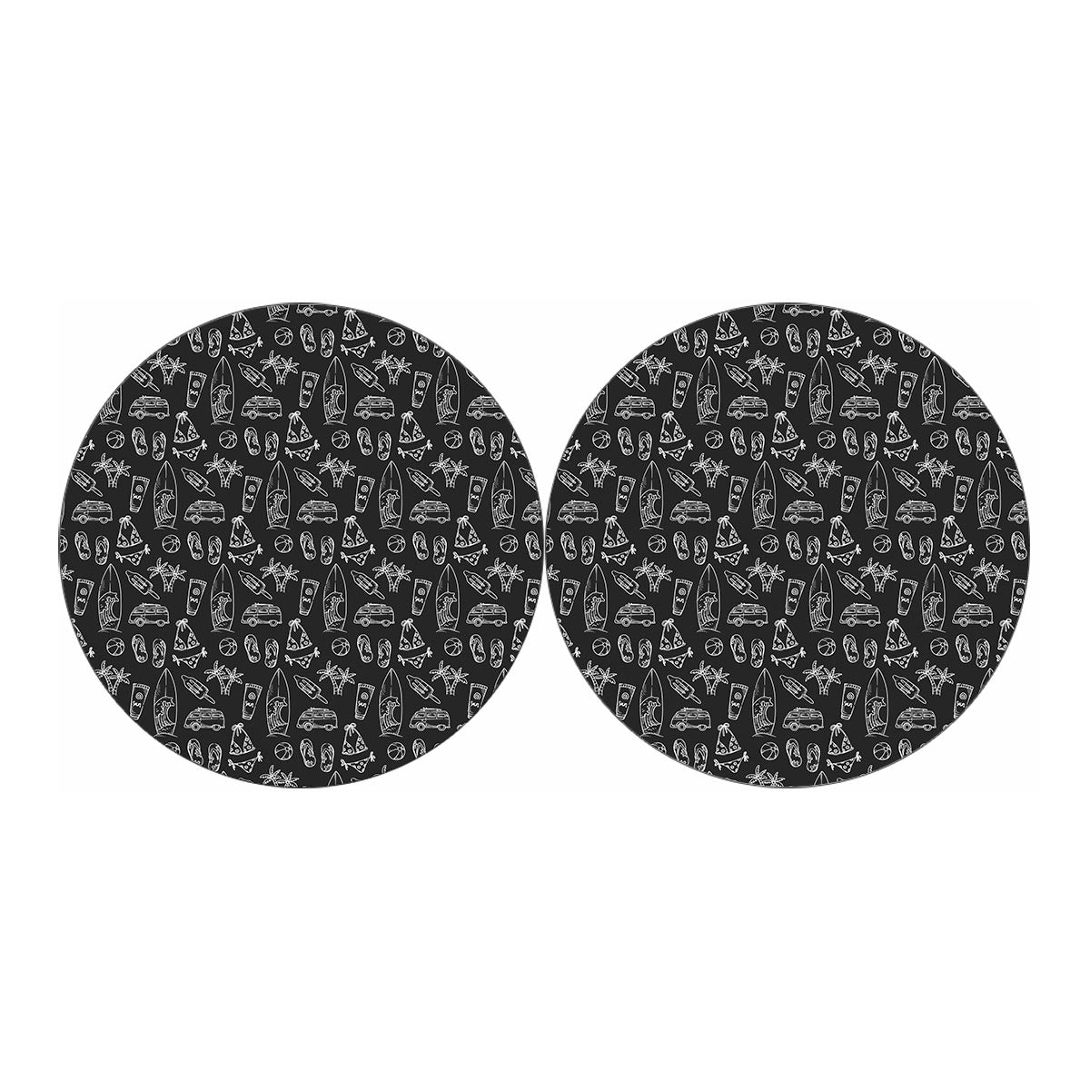 Black White Surfing Pattern Print Car Coasters