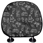 Black White Surfing Pattern Print Car Headrest Covers