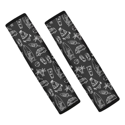 Black White Surfing Pattern Print Car Seat Belt Covers