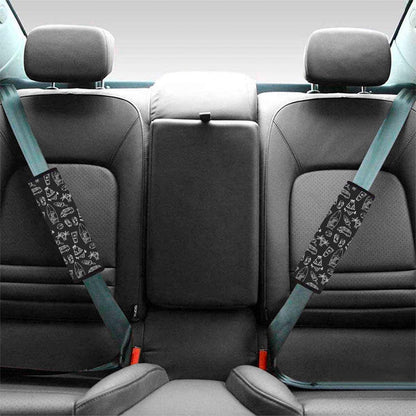 Black White Surfing Pattern Print Car Seat Belt Covers