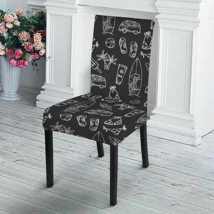 Black White Surfing Pattern Print Dining Chair Slipcover