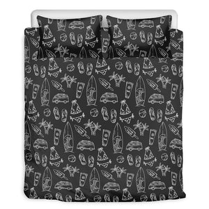 Black White Surfing Pattern Print Duvet Cover Bedding Set