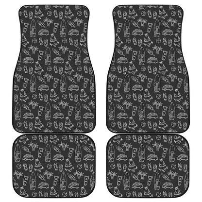 Black White Surfing Pattern Print Front and Back Car Floor Mats