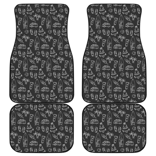 Black White Surfing Pattern Print Front and Back Car Floor Mats