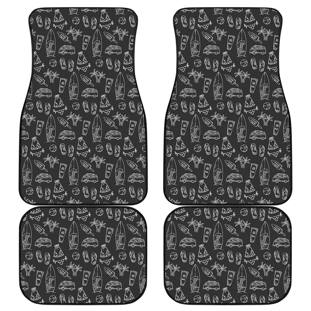 Black White Surfing Pattern Print Front and Back Car Floor Mats