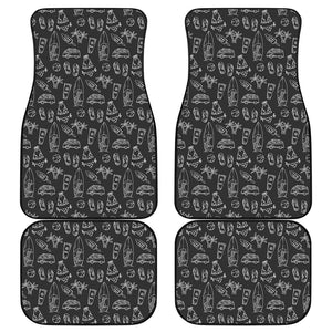 Black White Surfing Pattern Print Front and Back Car Floor Mats