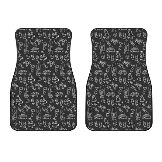 Black White Surfing Pattern Print Front Car Floor Mats