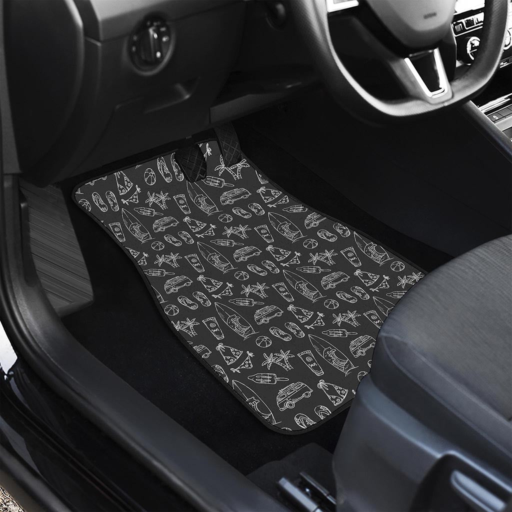 Black White Surfing Pattern Print Front Car Floor Mats