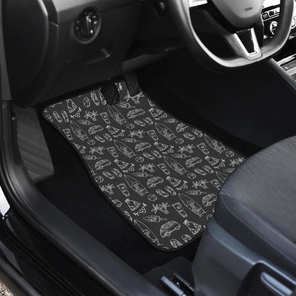Black White Surfing Pattern Print Front Car Floor Mats