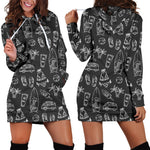 Black White Surfing Pattern Print Hoodie Dress GearFrost