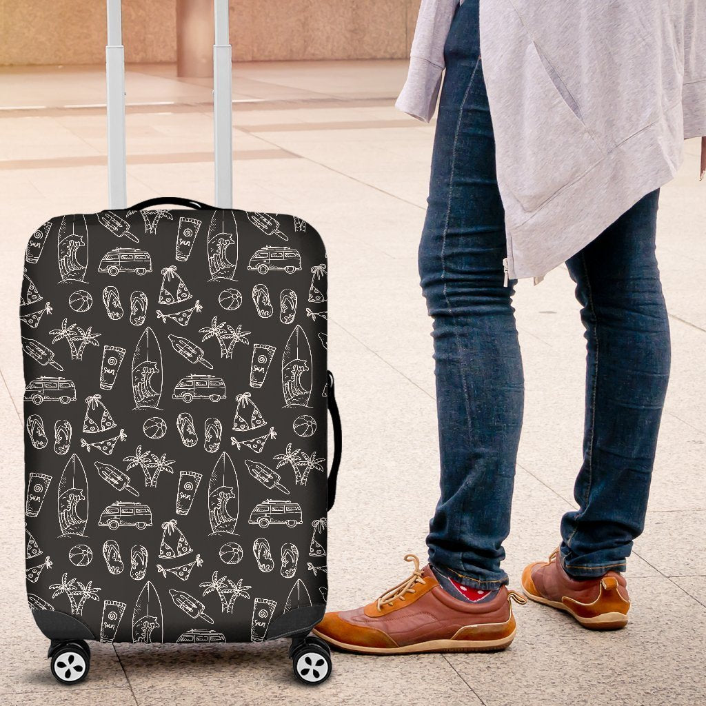 Black White Surfing Pattern Print Luggage Cover GearFrost