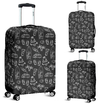 Black White Surfing Pattern Print Luggage Cover GearFrost