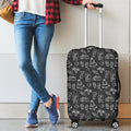 Black White Surfing Pattern Print Luggage Cover