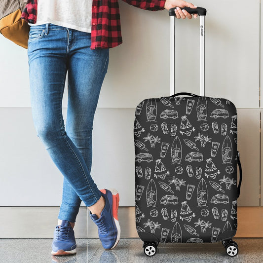 Black White Surfing Pattern Print Luggage Cover GearFrost