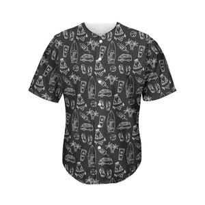 Black White Surfing Pattern Print Men's Baseball Jersey