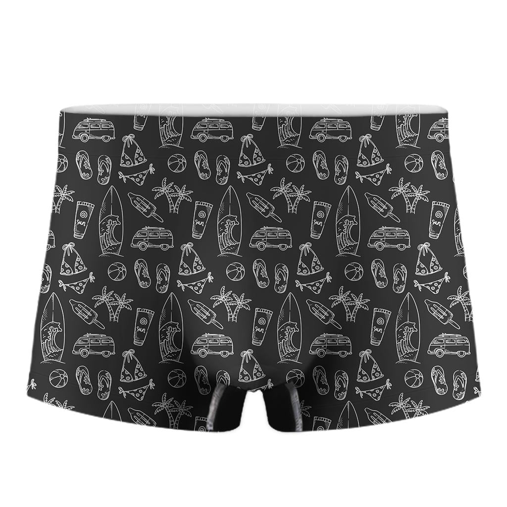 Black White Surfing Pattern Print Men's Boxer Briefs