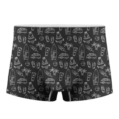 Black White Surfing Pattern Print Men's Boxer Briefs