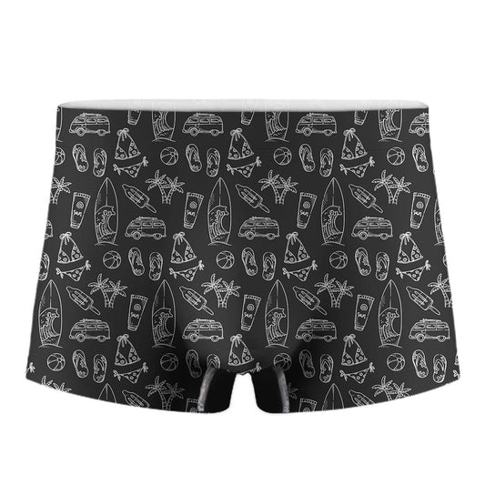 Black White Surfing Pattern Print Men's Boxer Briefs