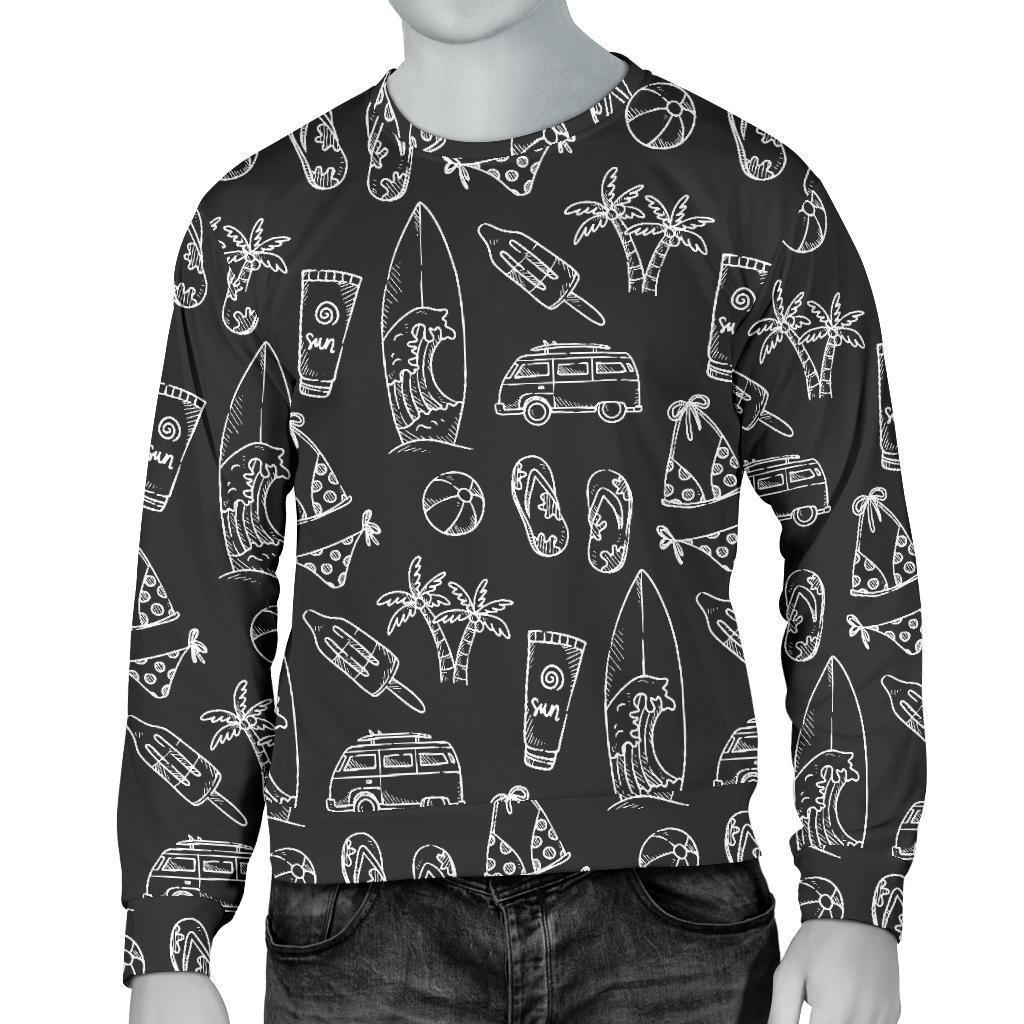 Black White Surfing Pattern Print Men's Crewneck Sweatshirt GearFrost