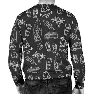 Black White Surfing Pattern Print Men's Crewneck Sweatshirt GearFrost