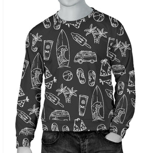 Black White Surfing Pattern Print Men's Crewneck Sweatshirt GearFrost