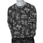 Black White Surfing Pattern Print Men's Crewneck Sweatshirt GearFrost