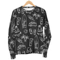 Black White Surfing Pattern Print Men's Crewneck Sweatshirt