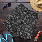 Black White Surfing Pattern Print Men's Shorts