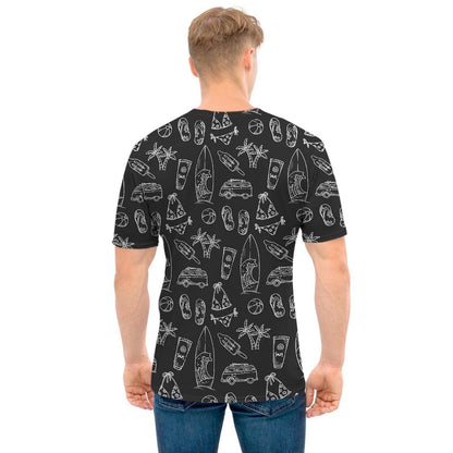 Black White Surfing Pattern Print Men's T-Shirt