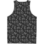 Black White Surfing Pattern Print Men's Tank Top