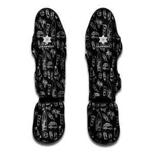 Black White Surfing Pattern Print Muay Thai Shin Guard