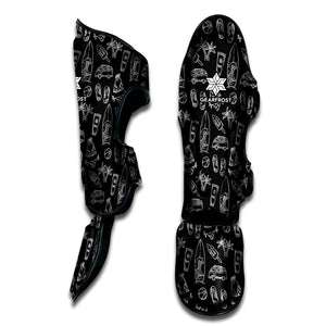 Black White Surfing Pattern Print Muay Thai Shin Guard