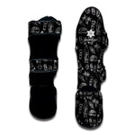 Black White Surfing Pattern Print Muay Thai Shin Guard