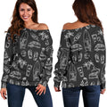 Black White Surfing Pattern Print Off The Shoulder Sweatshirt