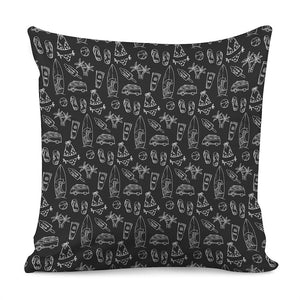 Black White Surfing Pattern Print Pillow Cover