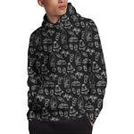 Black White Surfing Pattern Print Pullover Hoodie