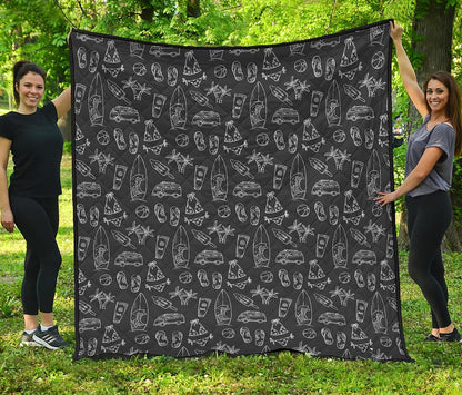 Black White Surfing Pattern Print Quilt