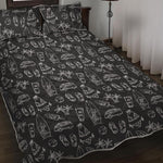 Black White Surfing Pattern Print Quilt Bed Set