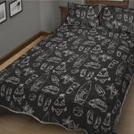 Black White Surfing Pattern Print Quilt Bed Set