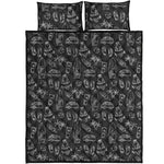 Black White Surfing Pattern Print Quilt Bed Set