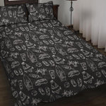 Black White Surfing Pattern Print Quilt Bed Set