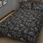Black White Surfing Pattern Print Quilt Bed Set