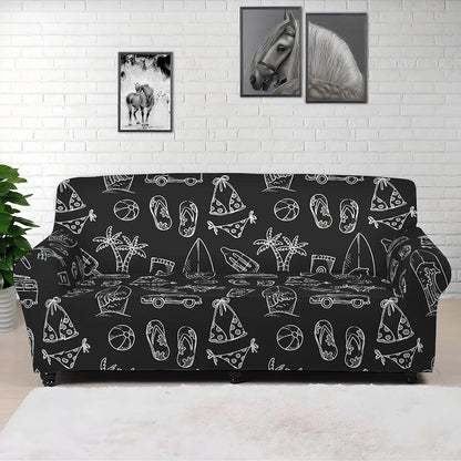 Black White Surfing Pattern Print Sofa Cover