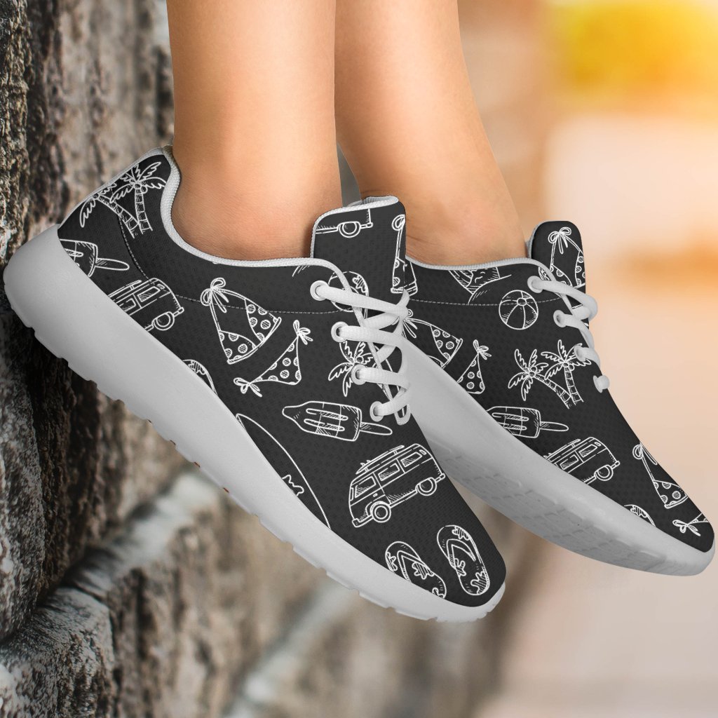 Black White Surfing Pattern Print Sport Shoes GearFrost