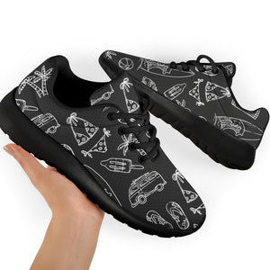 Black White Surfing Pattern Print Sport Shoes GearFrost