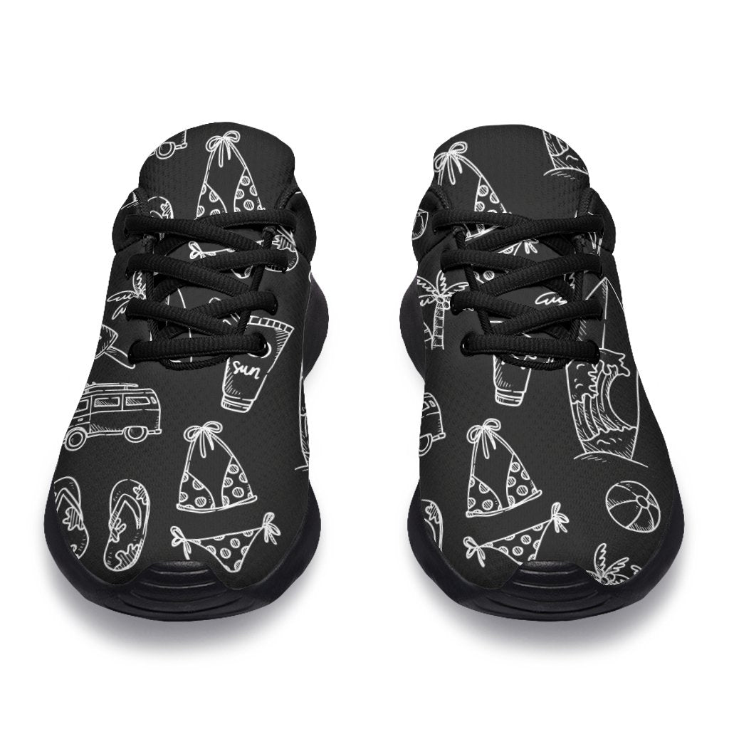 Black White Surfing Pattern Print Sport Shoes GearFrost